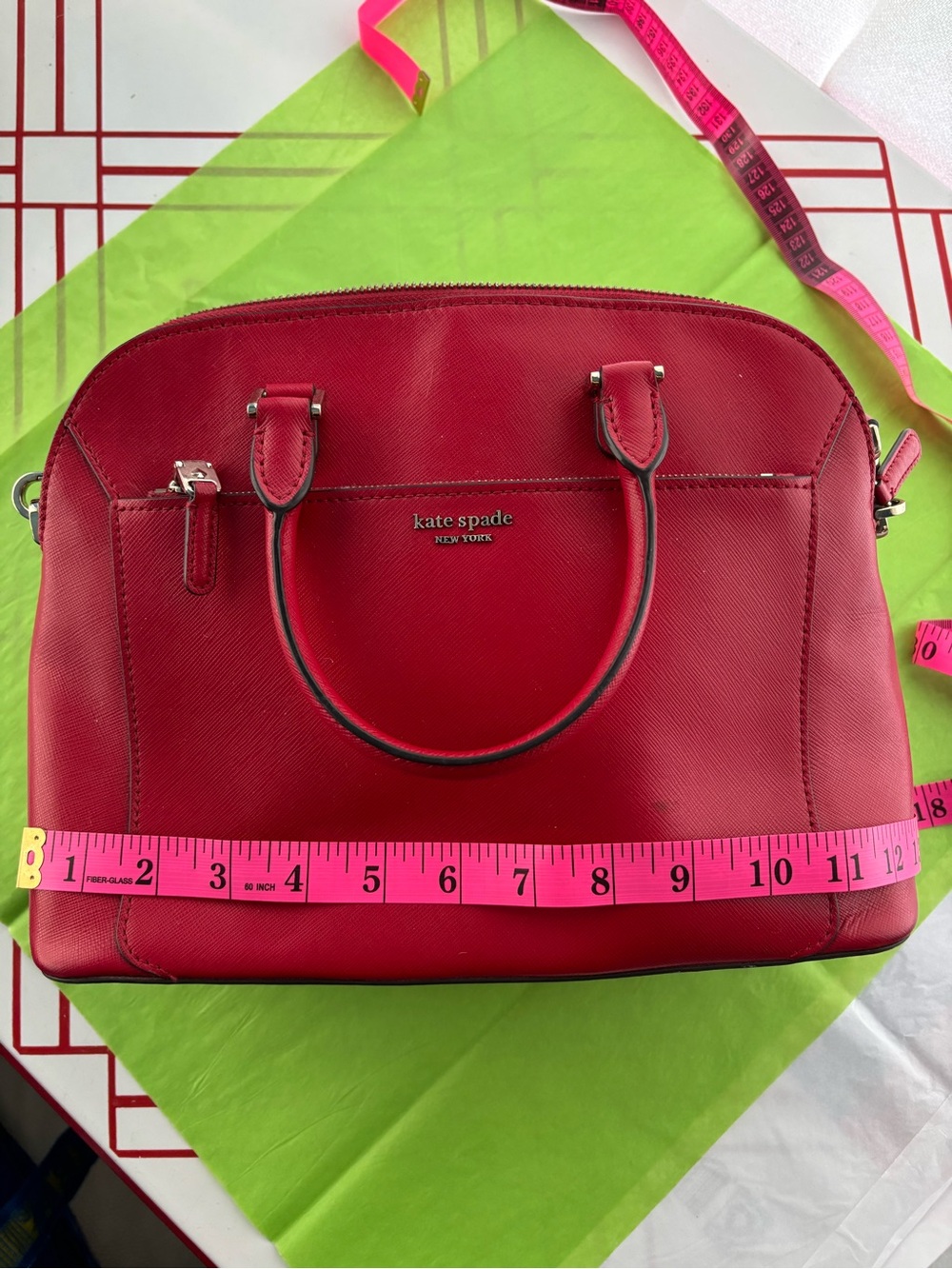 kate spade red Saffiano Dome Satchel - Picture 7 of 9